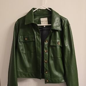 Bagatelle Green Leather Jacket Utility Style